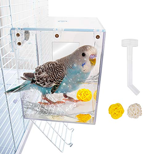 QBLEEV Cockatiel Bird Bath: The Best Hanging Parakeet Bath Box for Cage Use and Reusable Shower Perch